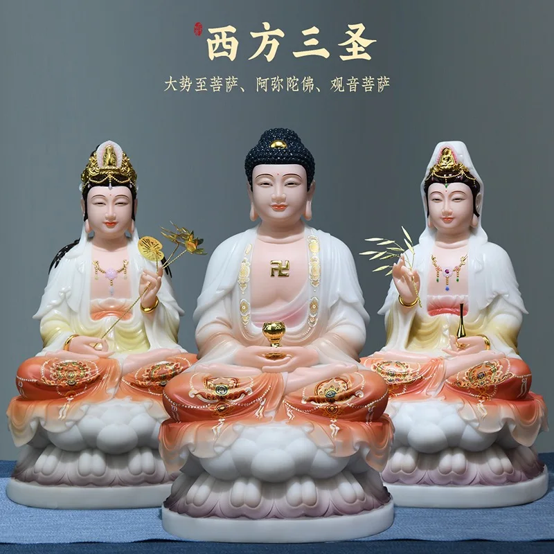 

3P HOME shrine decor worship High grade Jade XI FANG SANSHENG Buddha GOD statue Amitabha Guanyin Manjusri bodhisattva