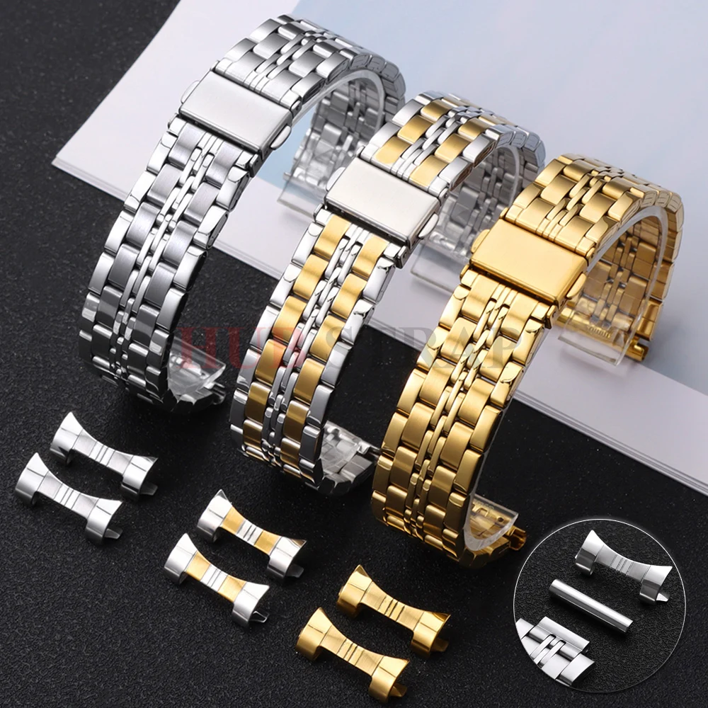 18mm 20mm 22mm 24mm Curved End Stainless Steel Watch Strap for Seiko Silver Metal WatchBand Folding Buckle Universal Watchband