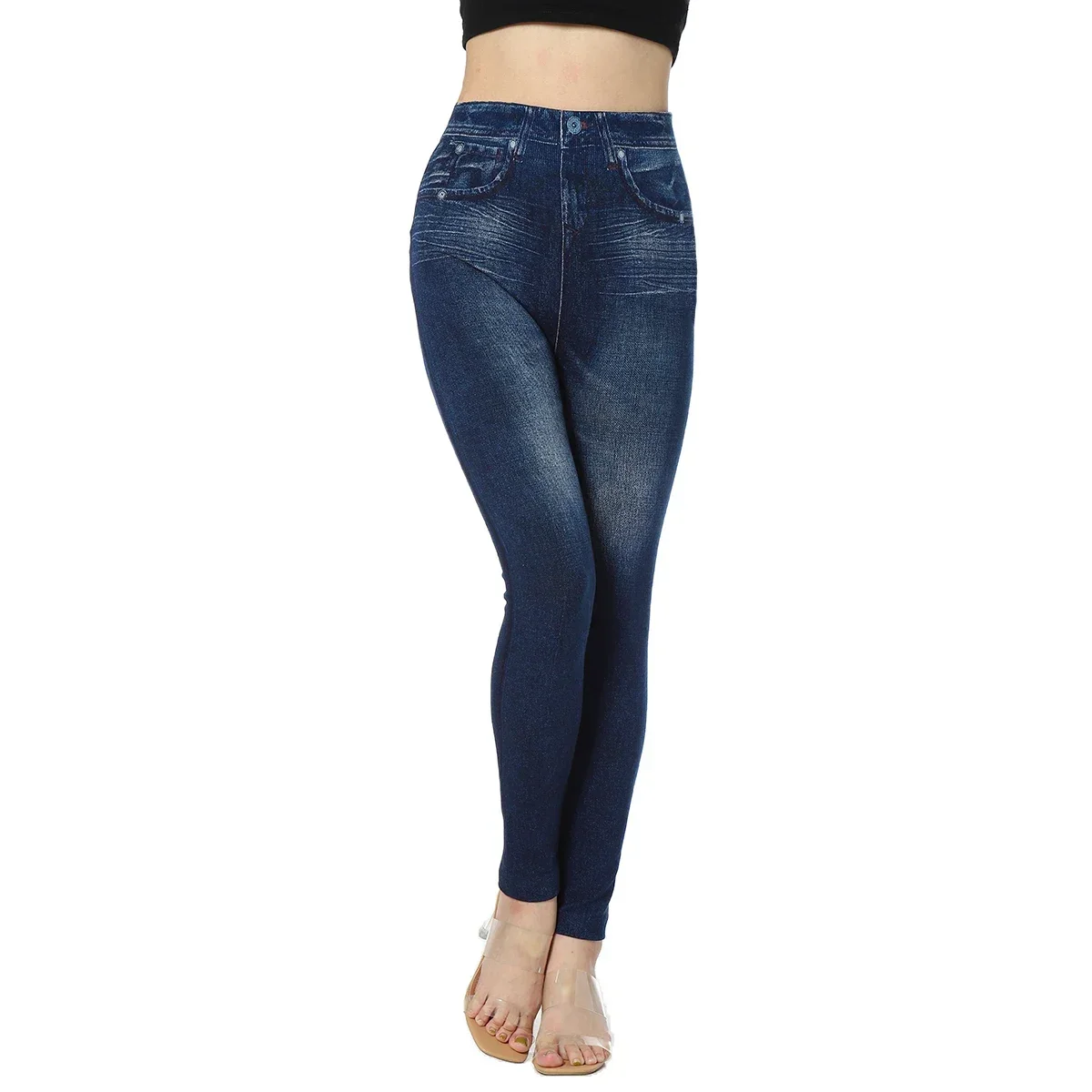 Leggings senza soluzione di continuità Donna Stampa Jeggings Cotone 2022 Ragazza sexy lavorata a maglia a vita alta Jeans finti Denim Femme Pantalon