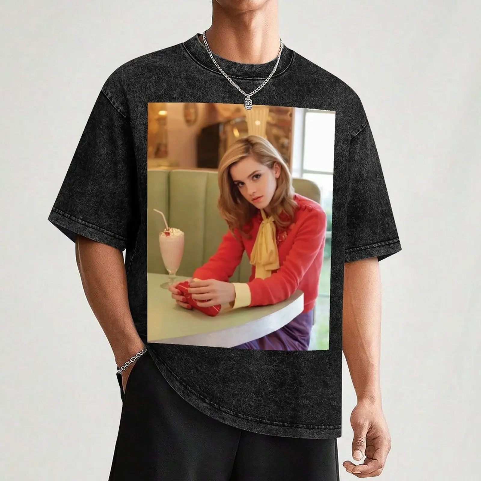 إيما واتسون ميلك شيك اللون تي شيرت مضحك تي شيرت رجل رجل تي شيرت الصيف تي شيرت #3