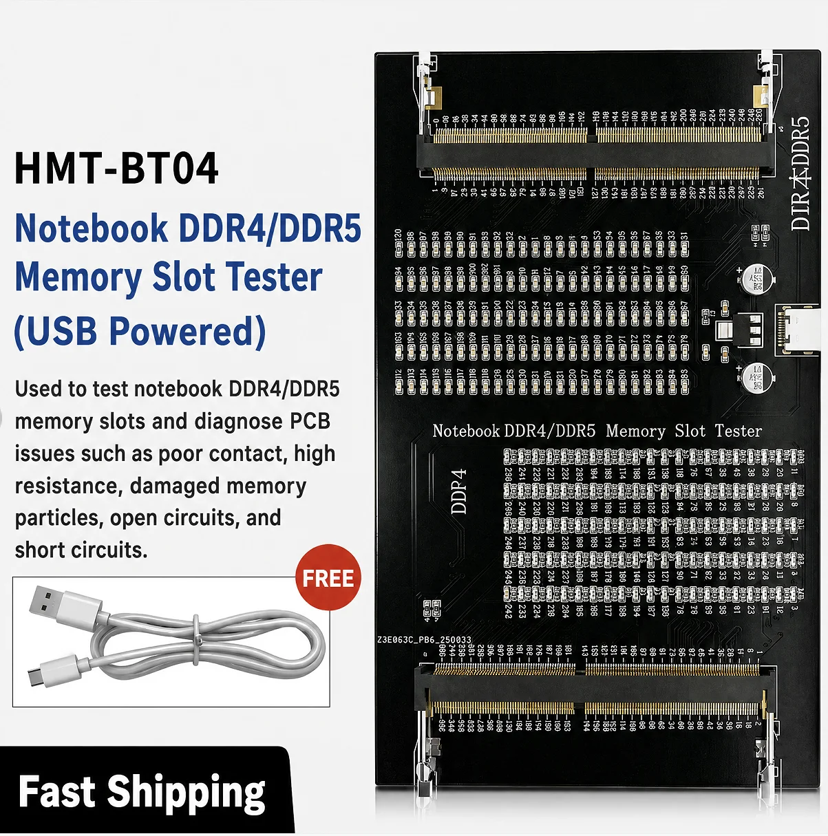 Laptop DDR4 DDR5 2 In 1 Memory Module Tester With LED Light Notebook RAM Fault Detector For Memory Repair Test PCB Defects Imped