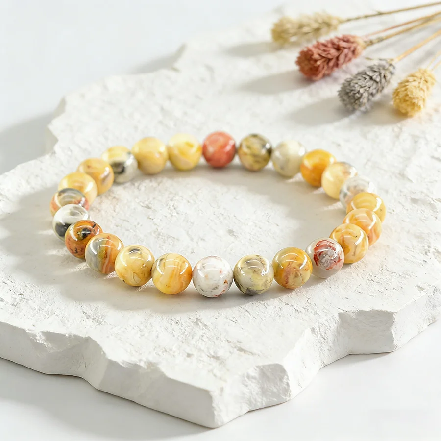 Natural 8mm Crazy Lace Agate Stone Bracelet Bead Round Yoga Slimming For Women Men Accessories Jewelry Gift for Girlfriend