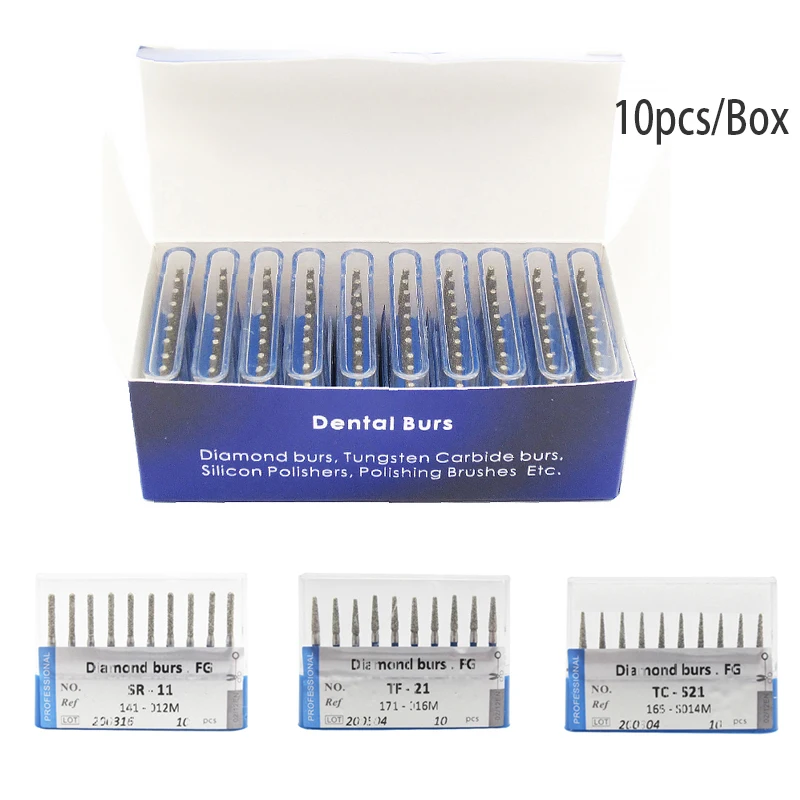 

Denspay 10 Box Dental Diamond Burs Drill for High Speed Handpiece Dentist Burs BR FO TR Series Dental Polishing Whitening Tools