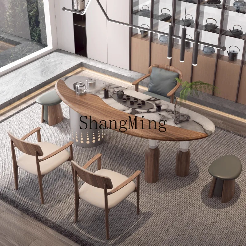 

FG new Chinese solid wood tea table and chair combination rock slab tea table simple office set table