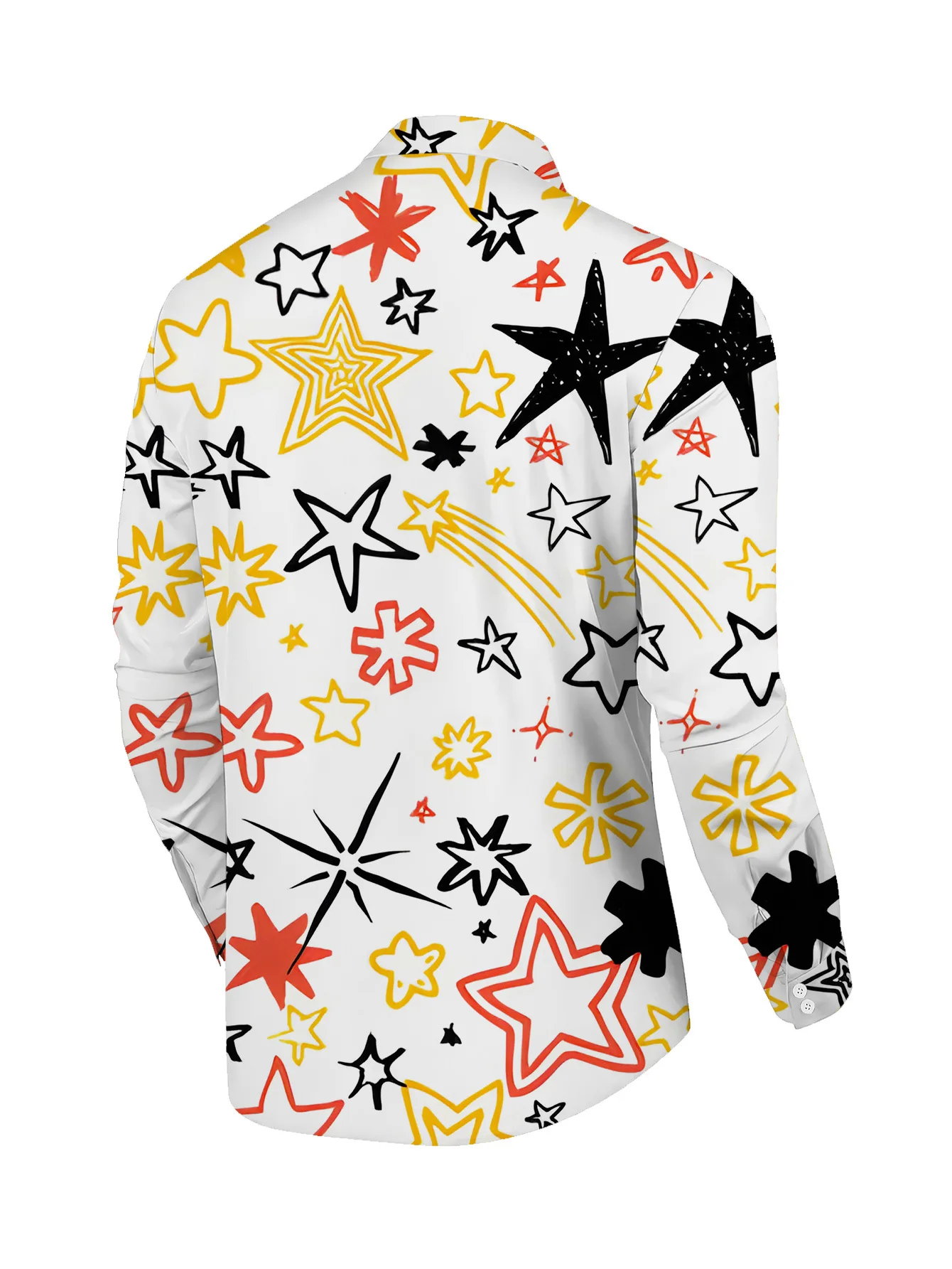 Men's Long Sleeve Shirt Autumn Doodle Star Print Lapel Button‑Up Casual Fashion Party Streetwear Men Clothing