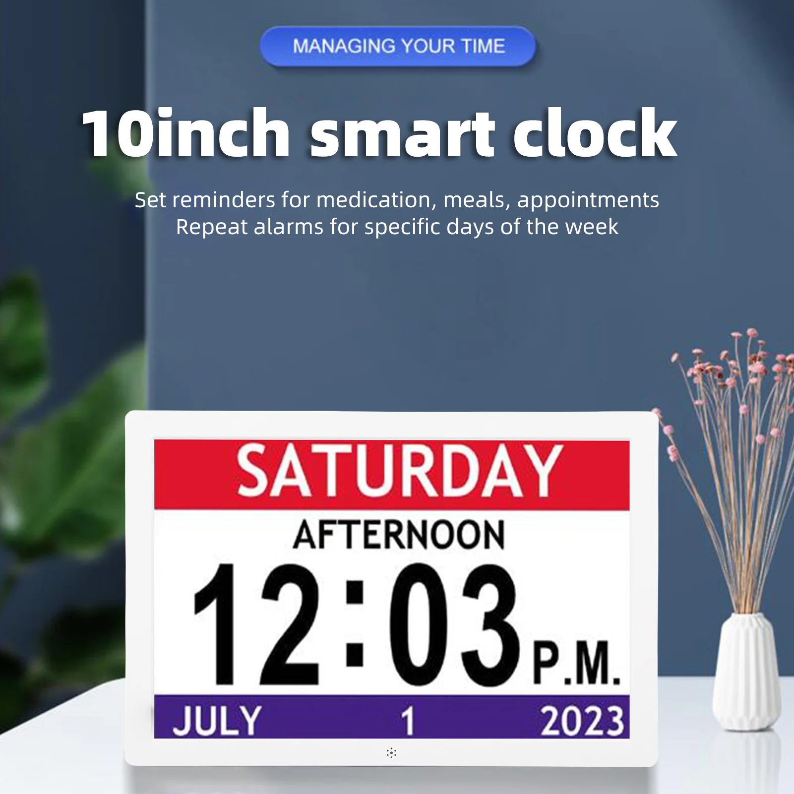 10 Inch Digital Smart Clock Large Display 12 Alarms Reminders Alarm Clock for Appointments