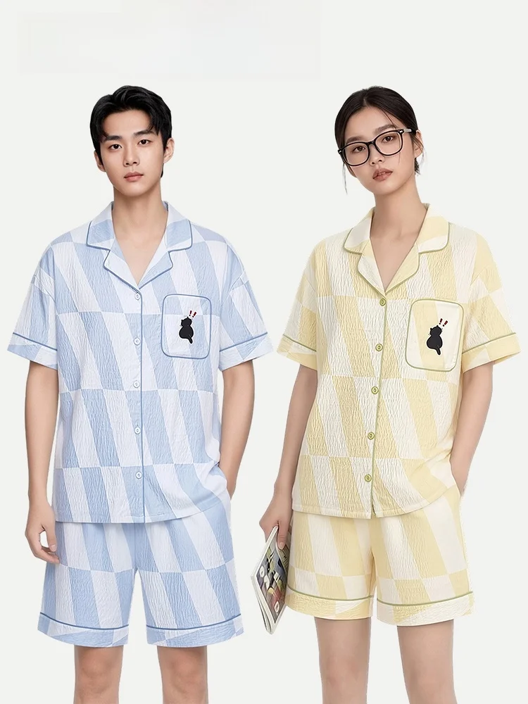 Couple's Summer Cotton Pajamas Short Sleeve Short Pants Cool Feeling Home Clothes Can Be Worn outside Comfortable Soft Cotton...