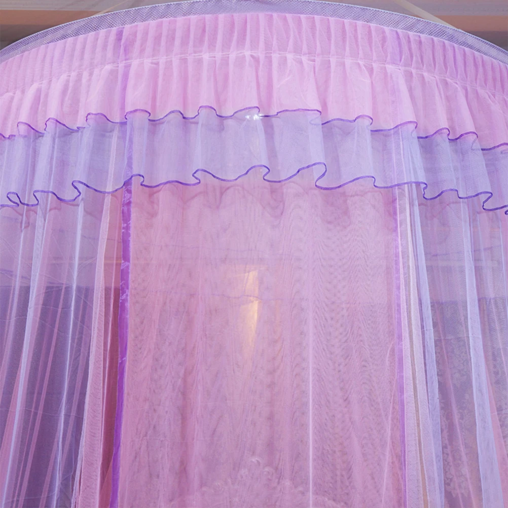 

1pc Large Dome Mosquito Net Lightweight Sturdy Bed Canopy Tent Lace Curtain For Bedroom Pink Purple Soft Skin-Friendly Polyester