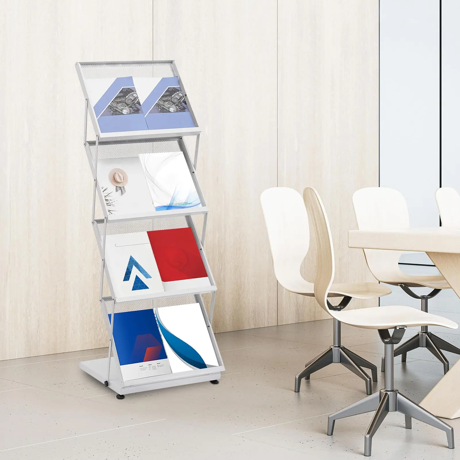 Portariviste pieghevole, portariviste da pavimento per espositore per brochure per letteratura A3 a 4 livelli per mostre, uffici, negozi al dettaglio