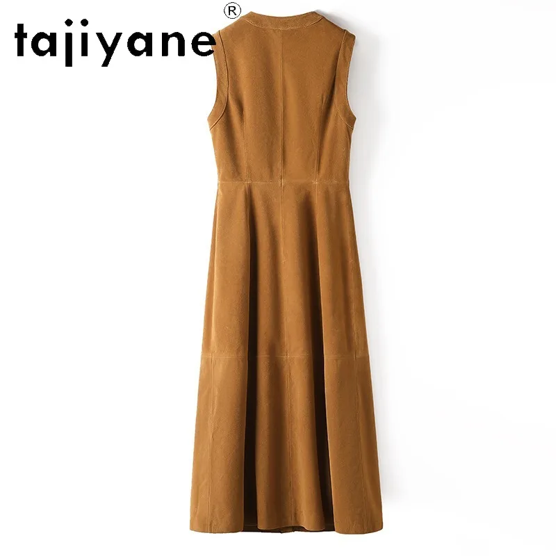 Tajiyane Genuine Leather Women' S Dresses Sleeveless Tank Dress Slim Fit Suede Sheepskin Vintage High Quality Dresses 2026 Woman