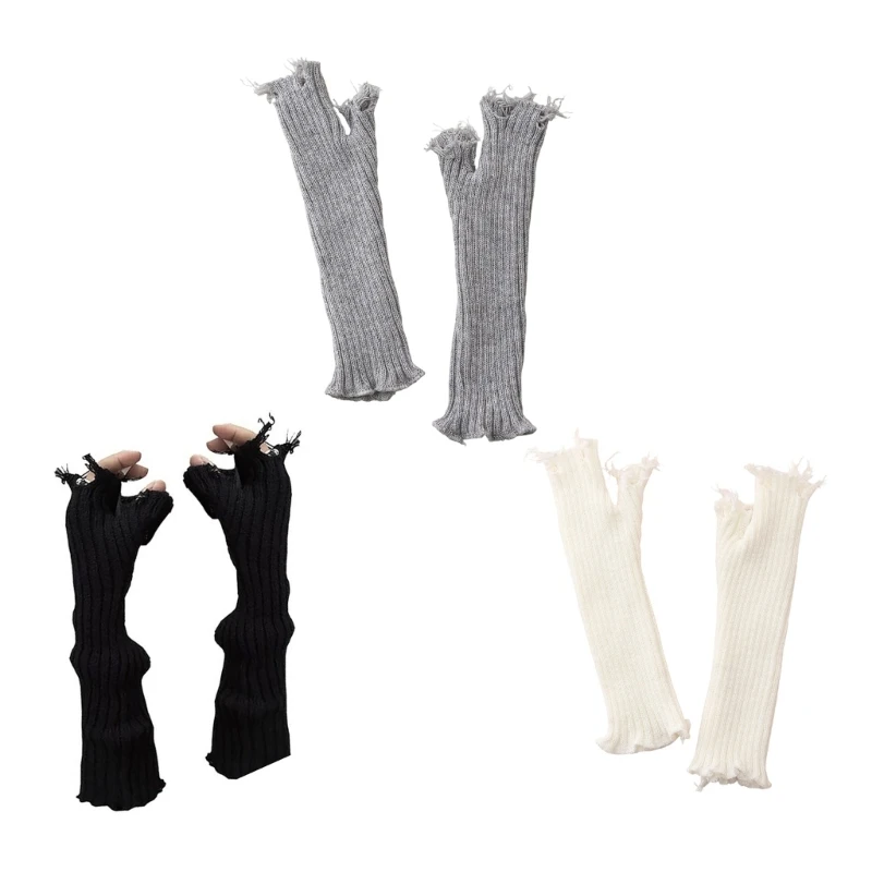 Stretchable Ripped Gloves Elastic Knitted Design Warm Handwear For Men Women Outdoor Activity Street Dancing Wear Gloves