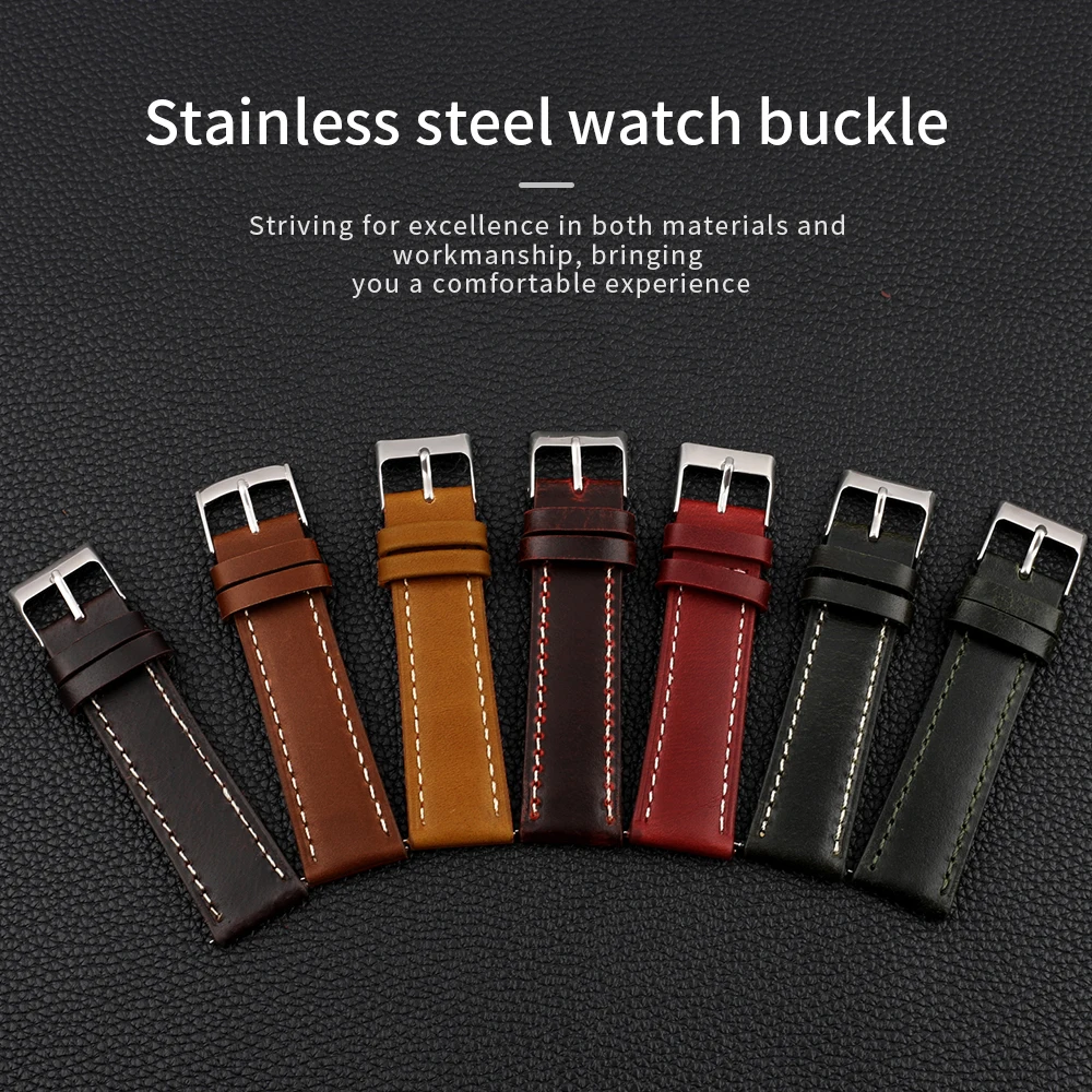 Genuine  Leather Watchband High Quality Bracelet Watch Band 16mm 18mm 20mm 22mm Oil Wax Crazy Horse Quick Release Watch Strap