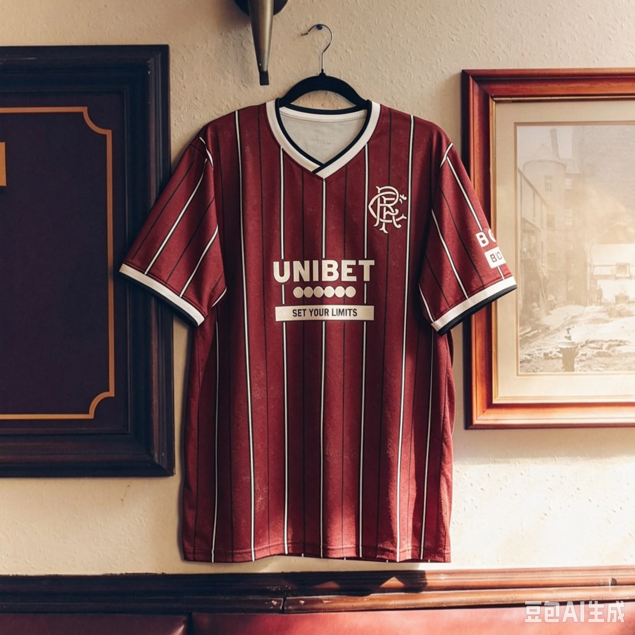 Neues Familien-Set Rangers FC Vertikalstreifen Heimtrikot Eltern-Kind V-Ausschnitt Freizeittrikot Kurzarm-Shirt – Detail 7