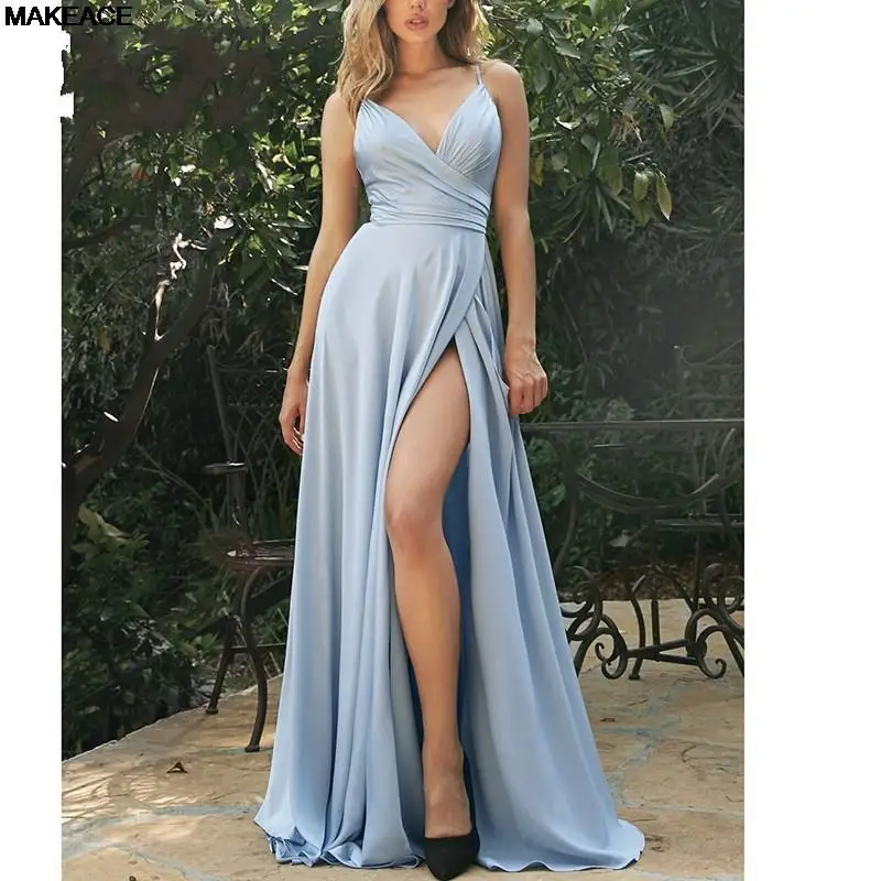 

Satin Bridesmaid Dresses for Wedding A-Line Robe De Soiree De Mariage Side Slit Vestidos Largos De Fiesta Elegante Para Boda