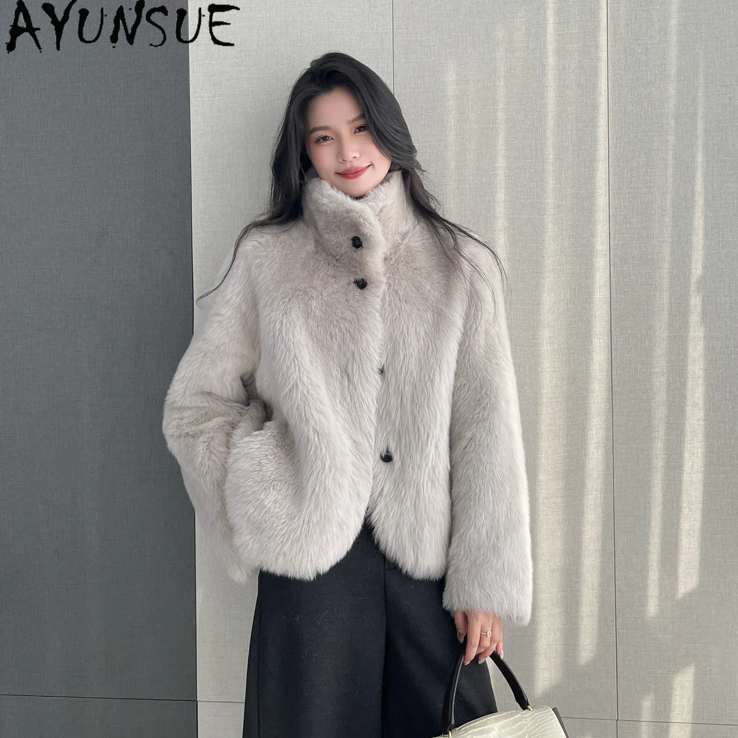 AYUNSUE 100% Natural Sheepskin Fur Coat Women Clothing Winter Jacket Tuscany Real Fur Jackets Woman Stand Fashion Шуба Женская