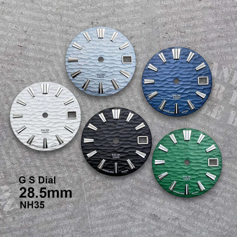 28.5mm 3D Wave G S Dial For NH35/NH36/4R/7S Automatic Movement High-Quality Solid Nail Dial Watch Modification Accessories