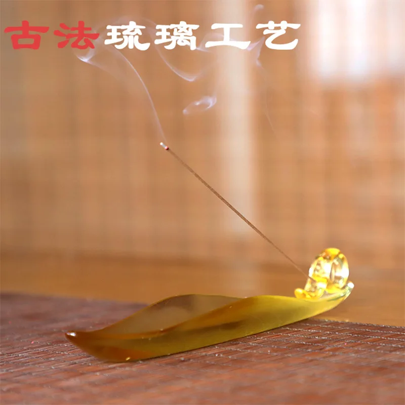 Traditional Glazed Creative Holder One Leaf Boat Zen Ornament Tray Stand Incense Burner Tea Ceremony Orn