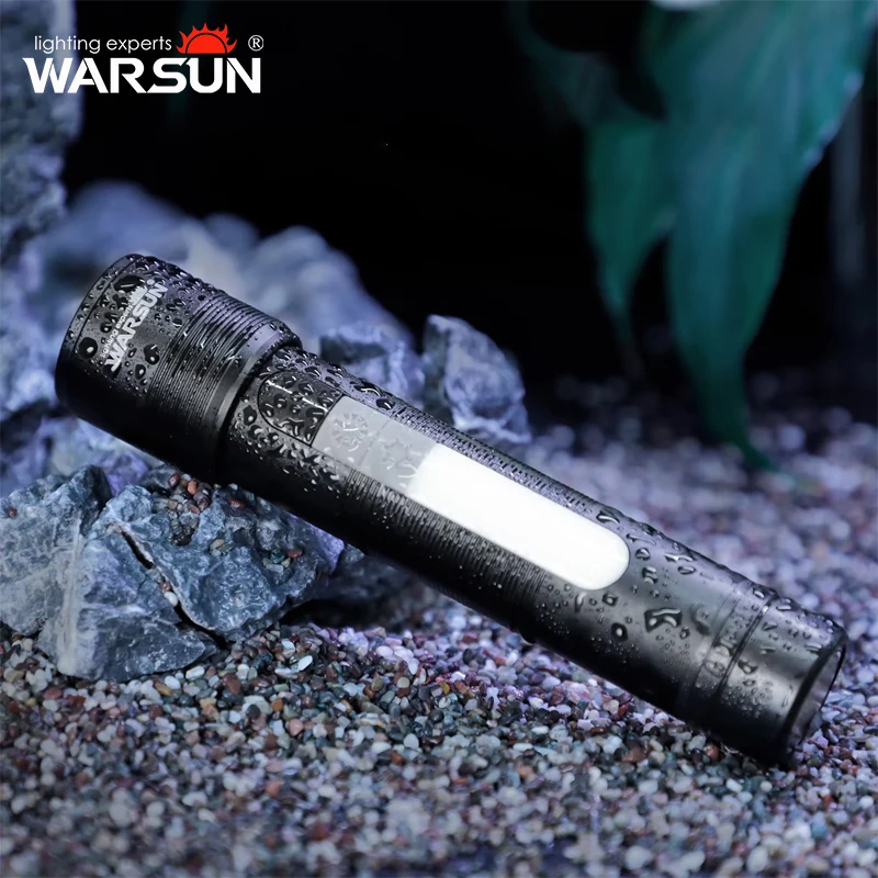 WARSUN T800 LED Torch Super Bright Zoomable Flashlight Magnetic Rechargeable Battery for Hiking Camping 5Modes 1200LM