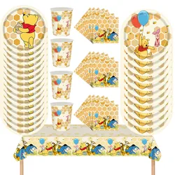 New Disney Winnie the Pooh Party Supplies Bear Banner Balloon Cup Plates Napkins For Kids Baby Shower Birthday Party Decoration