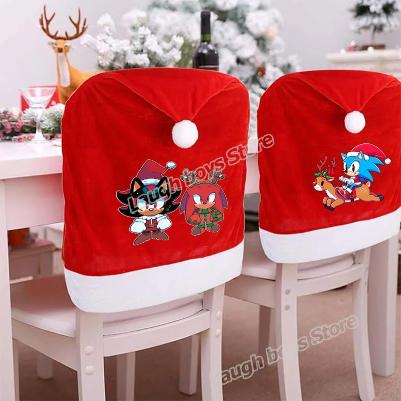 Sonics Christmas Covers - Red Non-Woven Fabrics Santa Claus Hat Chair Back Covers Xmas Decor Table Decoration Christmas Supplies