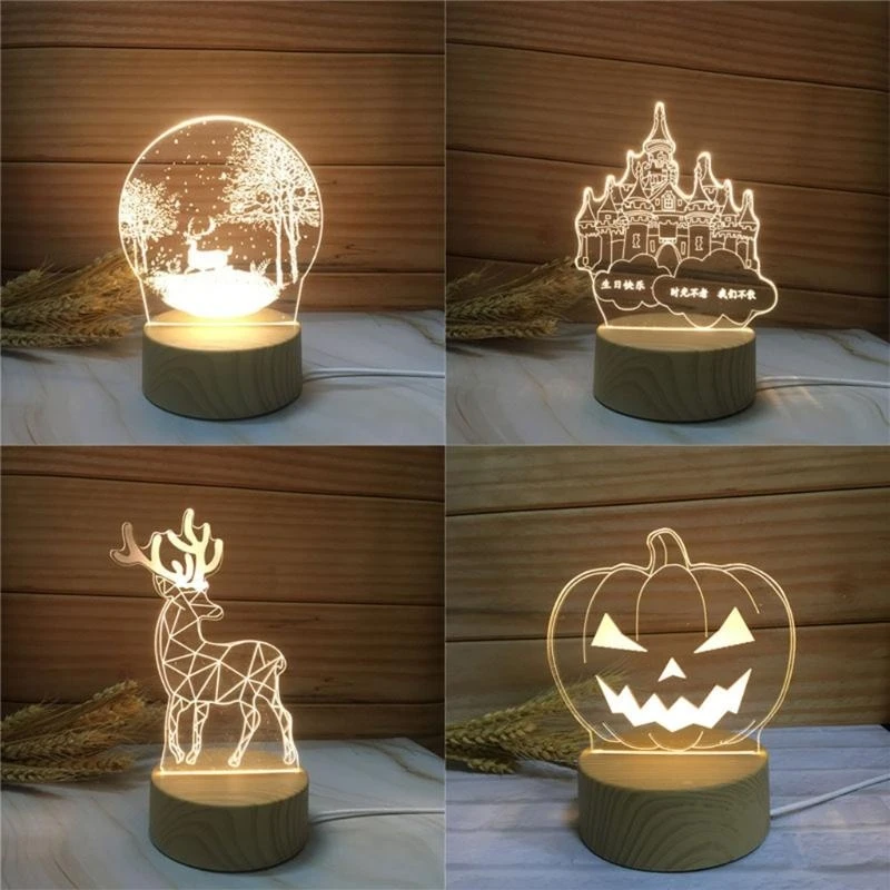  Crystal Wooden Lighted Base Stand Night LEDDisplay Base Pedestal Lamp Decor