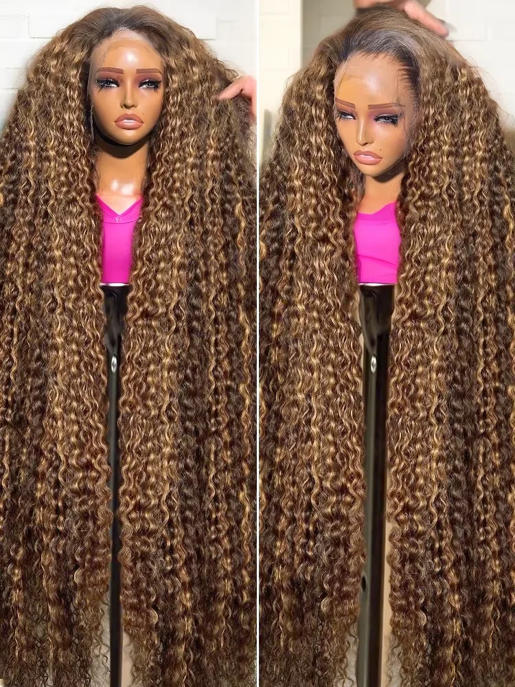 

30 38 Inches 4/27 Highlight Deep Wave 13x4 Human Hair Lace Frontal Wigs 200 Density Colored Ombre 7x5 HD Glueless Wig For Women