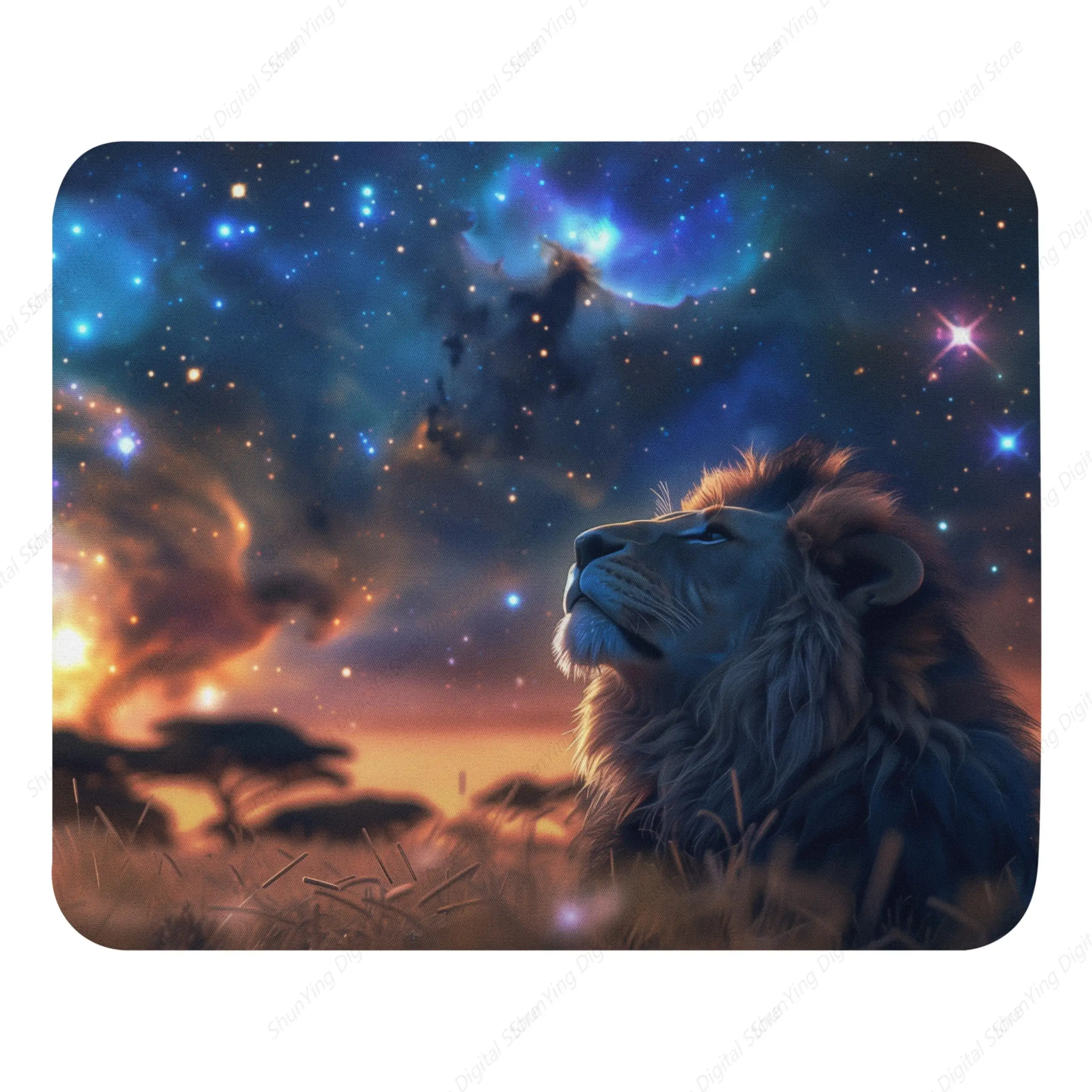 

Lion Pattern Mouse Pad Under The Starry Sky Anti Slip Rubber Suitable For Gaming Office Laptop Mouse Pad 25*30cm