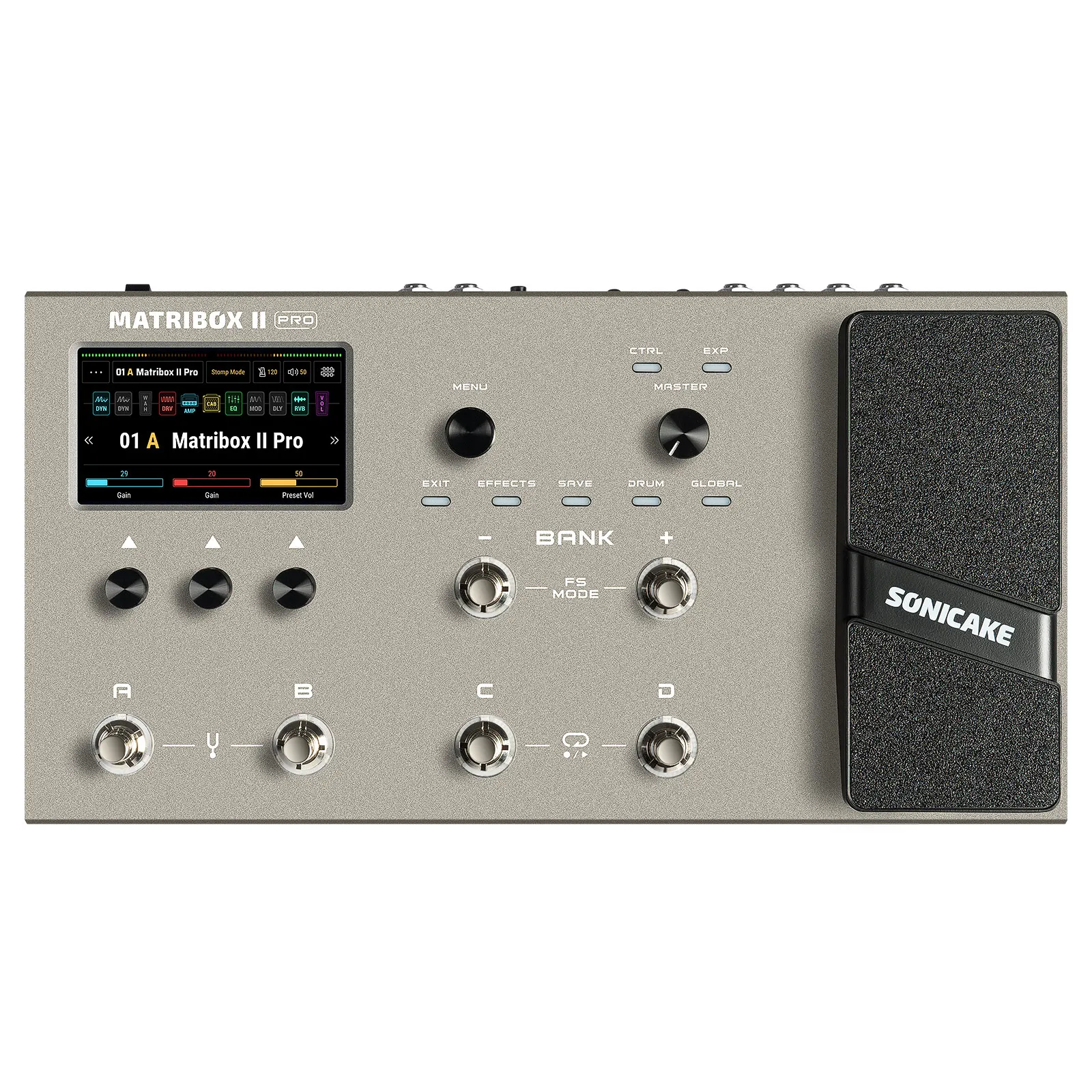 SONICAKE Matribox II Pro 4.3" 다채로운 터치 스크린 기타 베이스 앰프 모델링 IR 멀티 이펙트(익스프레션 페달 FX 루프 MIDI 포함)