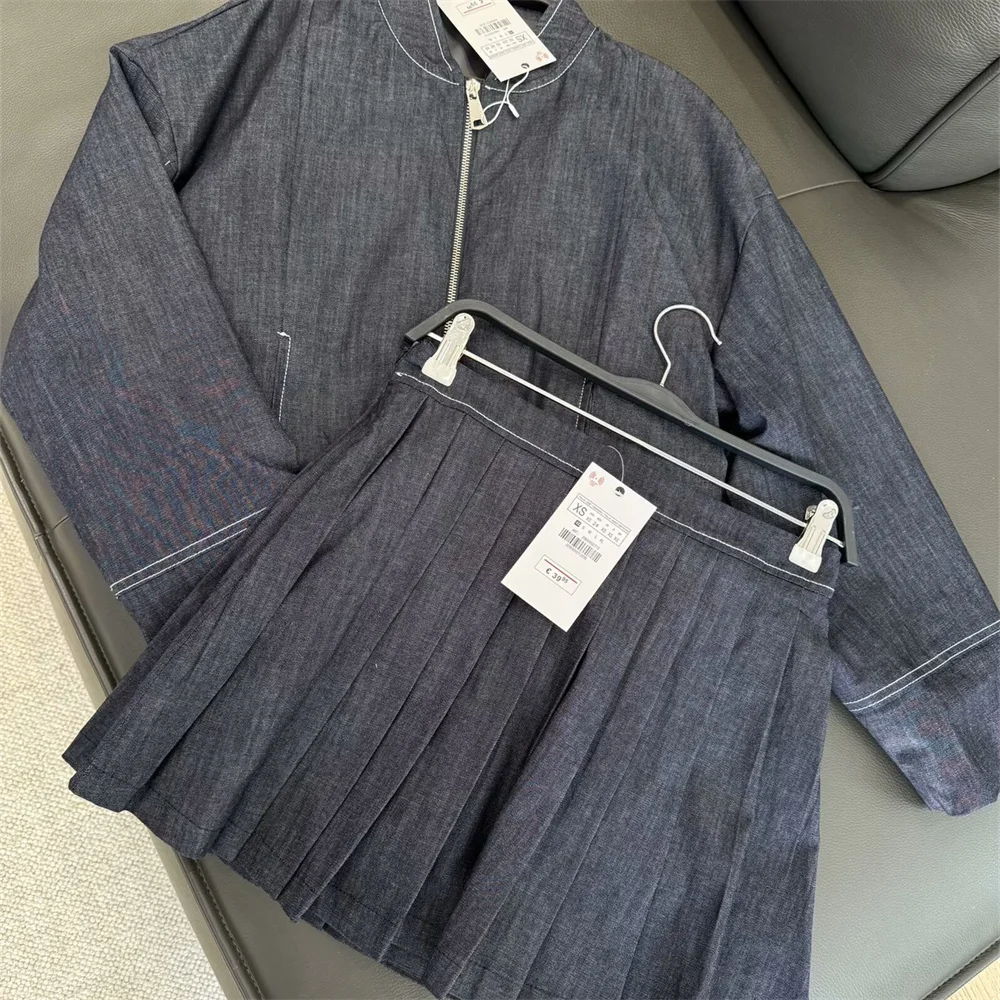 

Taop&Za womens casual balloon shaped denim jacketspring and summer new stylewide pleated A-line high waisted skirt pants