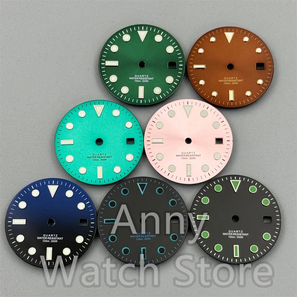 Custom Sterile Face Quartz 29mm Black Green Pink Luminous Sunberst/Matte Watch Dial Fit RONDA 515 Movement Watch Modified Part