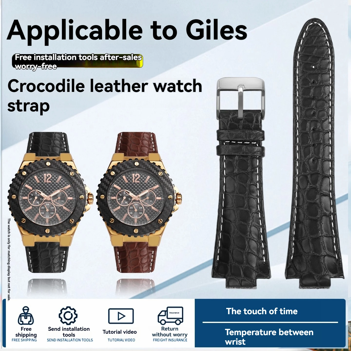 Para GUESS Gauls W0149L5 reloj de piel de cocodrilo con pulsera suave impermeable de cuero para hombre 27x14mm accesorios de reloj convexo