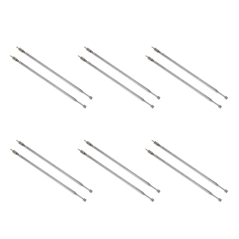 6 Pair 62.5Cm 24.6 Inch 4 Section Telescopic Stainless Steel AM FM Radio Universal Antenna