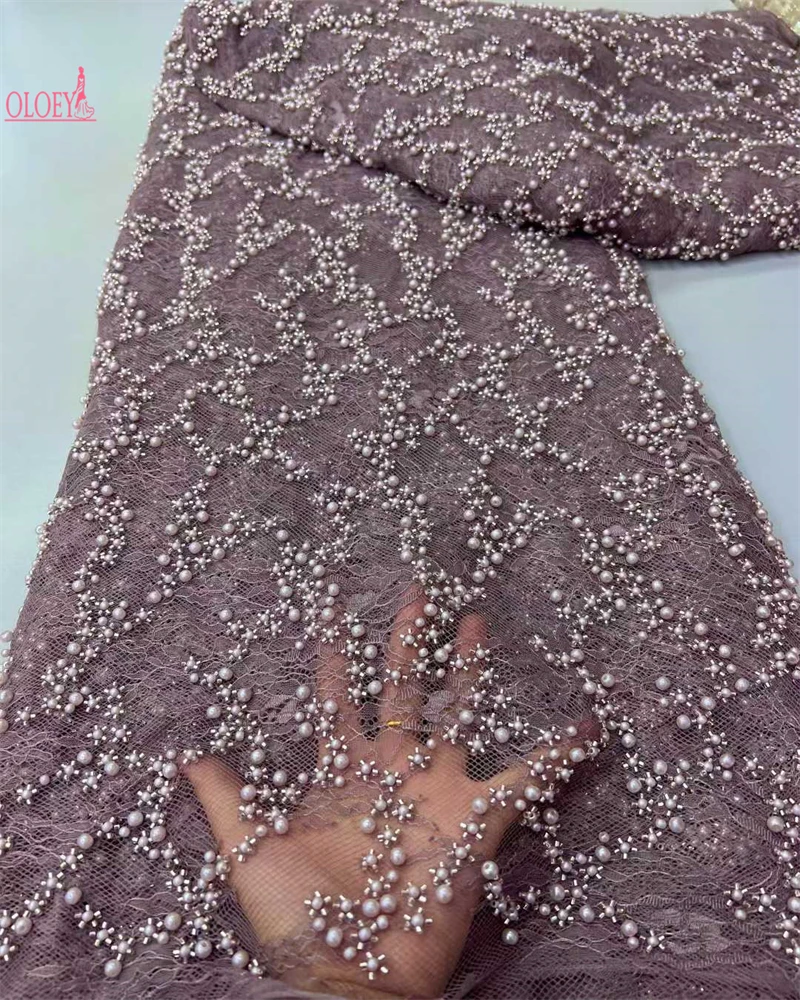 

2025 Fashion French Embroidery Beaded Lace Fabric African Nigerian With Sequins Lace Fabric For Wedding Dress