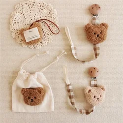 Cloth Cute Bear Baby Pacifier Clip Chain Plaid Newborn Pacifiers Clips Infant Dummy Holder Teething Toys Toddler Nipple Chains