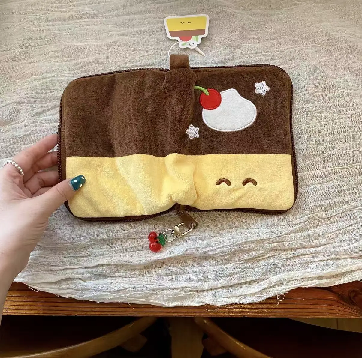 Japanese Cherry Pudding Plush Travel Passport Bag Wallet Bag Student Card Bag Book Jacket Storage Bag Portable Coin Purse Gift view 5