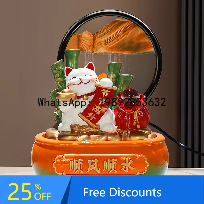 

YFY Lucky Cat Flowing Water Ornament Office Desktop Decoration Flowing Sand Painting Store Opening Housewarming