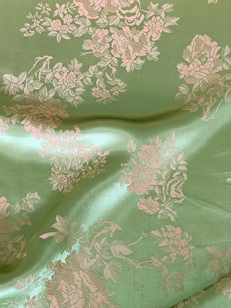 Silk Fabric Jacquard Mulberry By The Meter for Cheongsam Dresses Sewing Flowers Soft Drape Silky Thin Summer Cloth Chinese Style