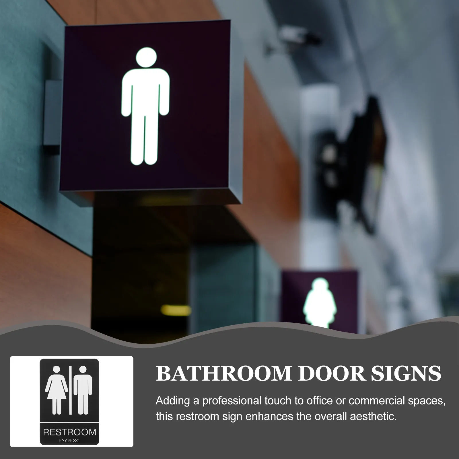 Braille Restroom Sign Self-Adhesive Acrylic Unisex Bathroom Signboard for Business Office Restroom Door Signs Bathroom Signs