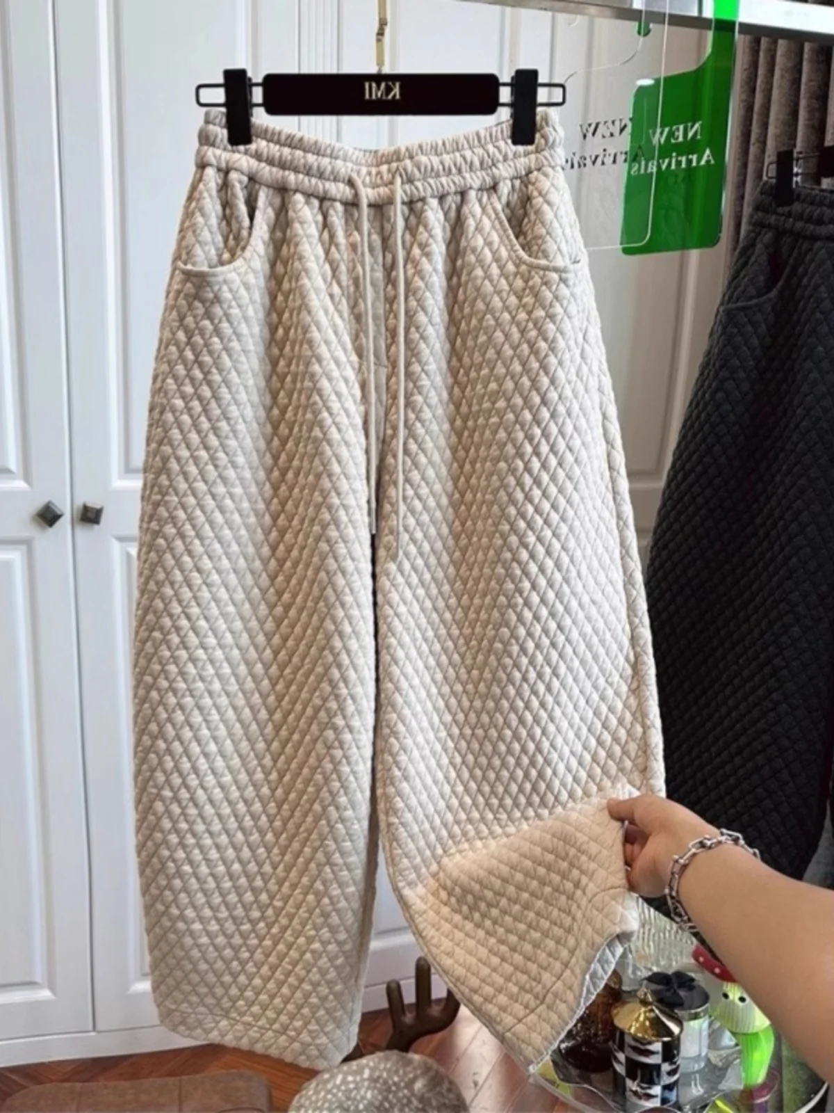 

plus Size Harlan Wide Leg Cotton Pants Women's Autumn Winter Thiened Loose Slimming Japanese Retro Diamond id Trousers