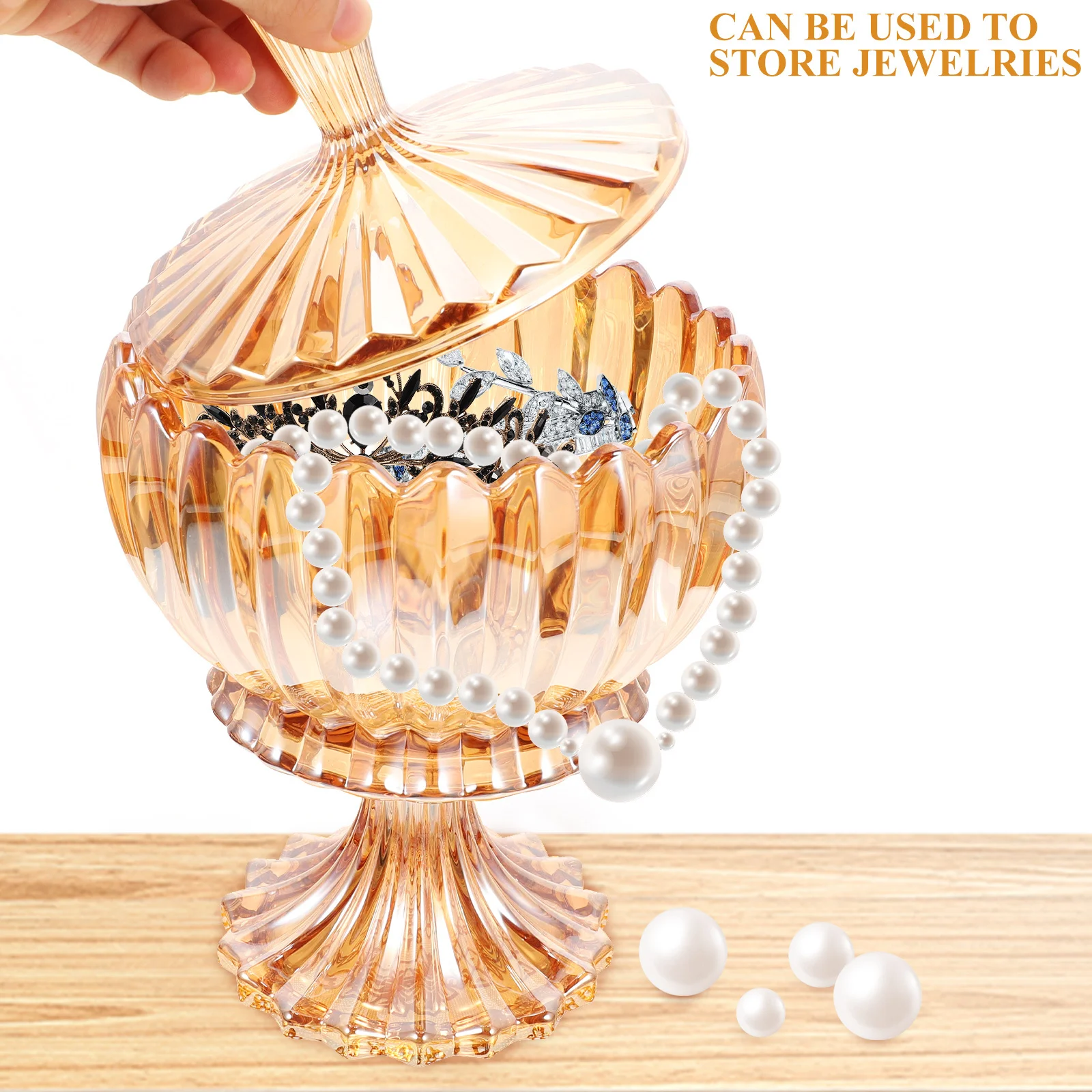 

Amber Glass Jar Embossed Storage Container Jewelry Candy Holder Durable Glass Kitchen Pantry Snack Home Supply Holder