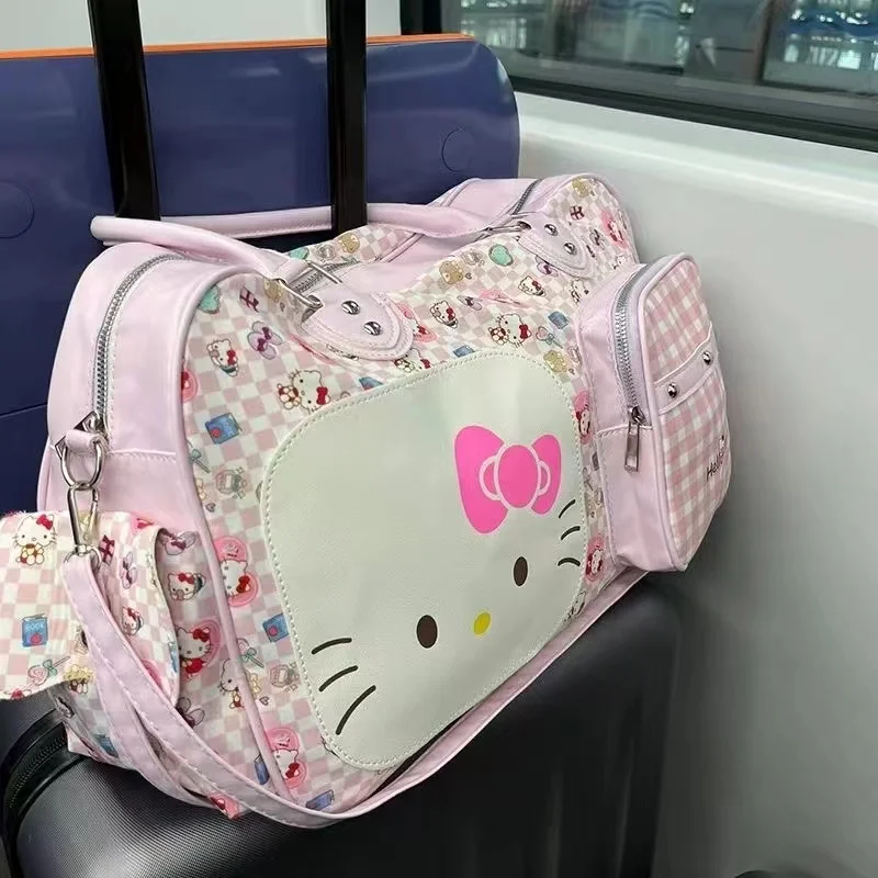 New Sanrio Hello Kitty PU Travel Bag Girls Y2K Cute Shoulder Bag Cartoon Waterproof Storage Handbag Portable