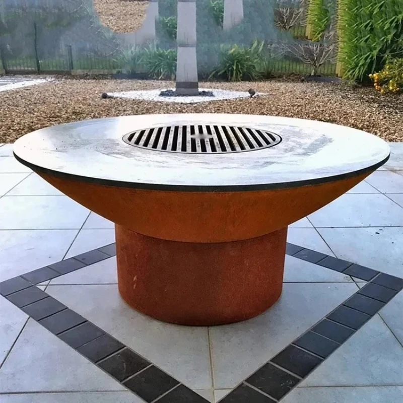 

Backyard Home Corten Steel Fireplace BBQ Grill, Large Charcoal BBQ Grill