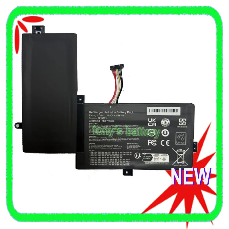Batería para Portátil C21N1518 para Asus VivoBook Flip TP501 TP501UA TP501UB TP501UQ Series TP501UA-1A TP501UA-CJ016T DN026T 7.6V 38Wh