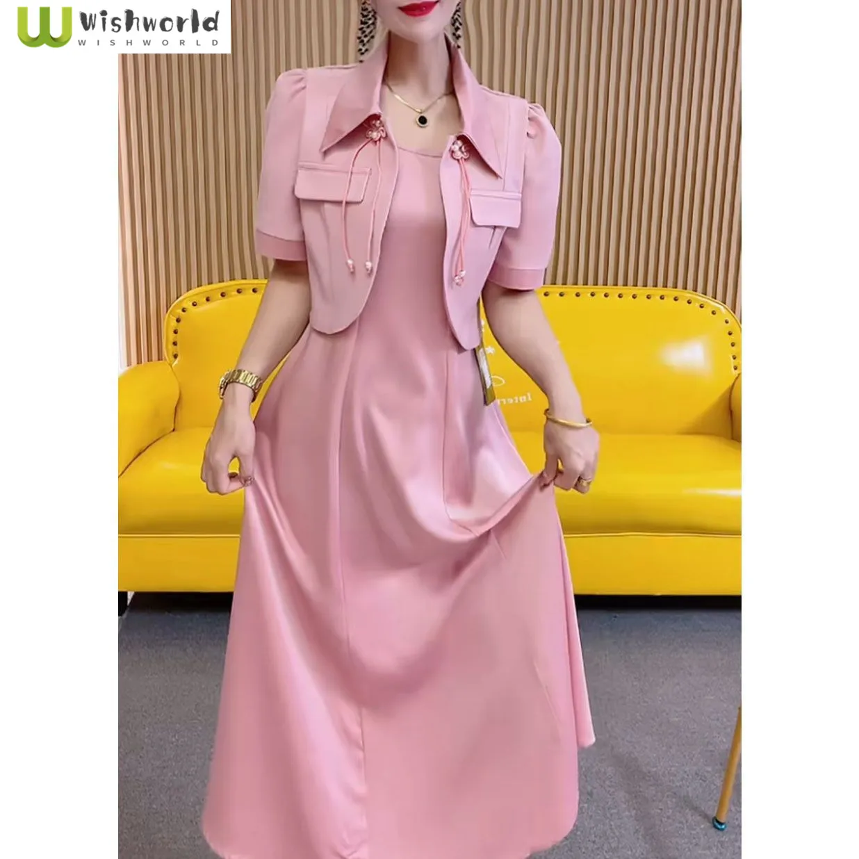 Fashionable Women's Set Spring/Summer New Korean Style Slimming Short Top Age Reducing Dress Elegant Women's Two Piece Set