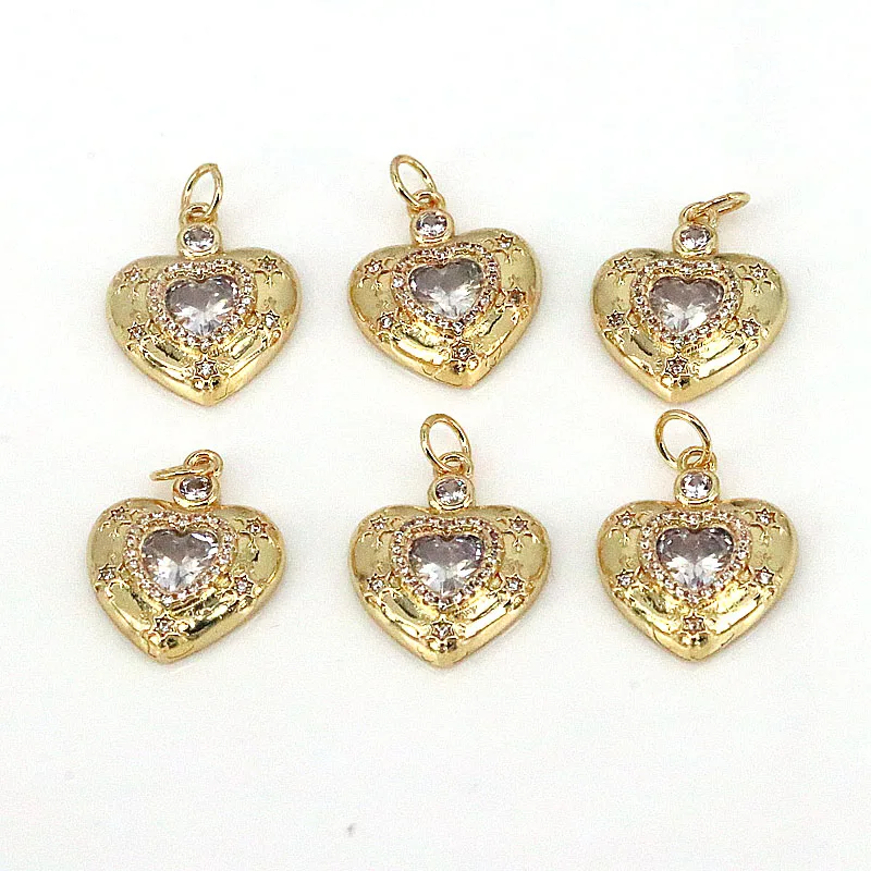 

10Pcs,Top Quality Gold Heart Charm, Micro Pave Heart Charms, Cubic Zirconia Heart CZ Pendant Fit Neckalce Earring