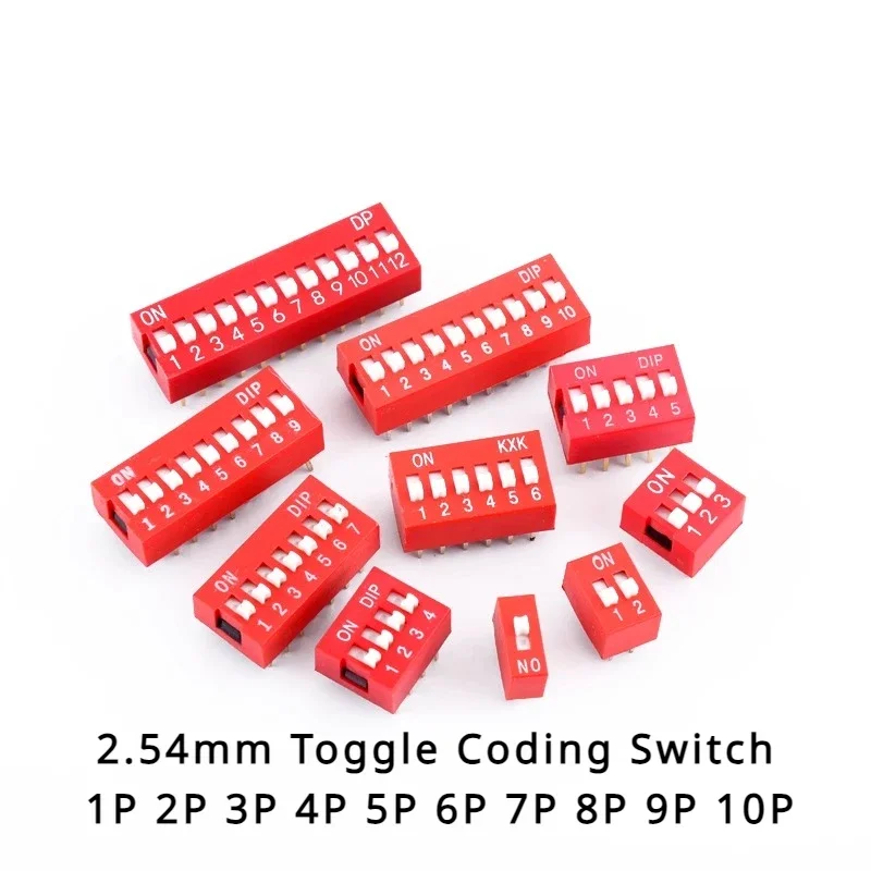 5Pcs 2.54mm red flat dial toggle coding switch touch ON/OFF DIP switch DS 1-10P DS-4P DS-08P DS-10P DS-4P DS-6P DS-2P