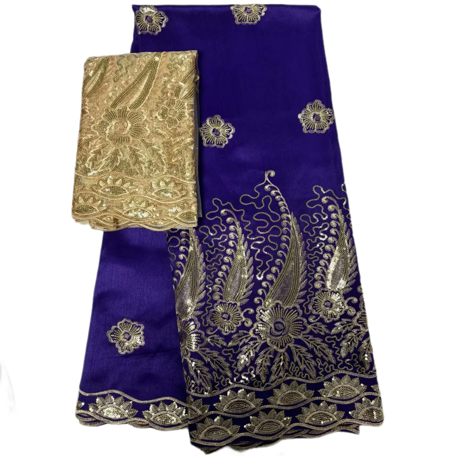 Pailletten George Kant 2025 Hoge Kwaliteit Indiase George Kant Stof Met Franse Netto Kant Stof Blouse Voor Trouwjurk 5 + 2Yards QZ