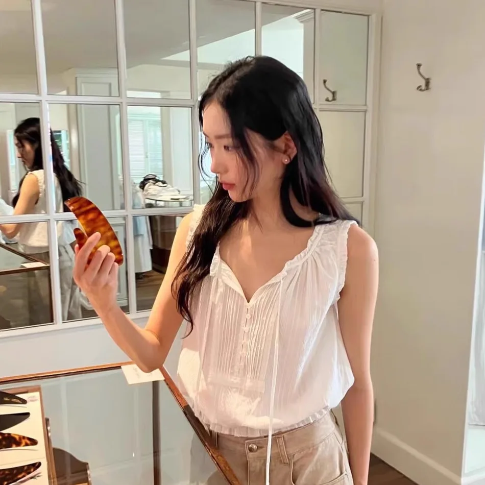 Sweet Sle Pure Color Summer New Arrival TheBarnet Eight Milk irtl Vest Top Loose Fit round Ne ort Length Women's S...