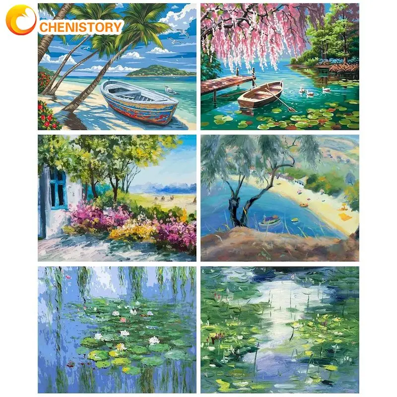 

CHENISTORY Modern Painting By Numbers Paint Kit Drawing By Numbers For Adults Summer Landscape Home Decoration Diy Gift