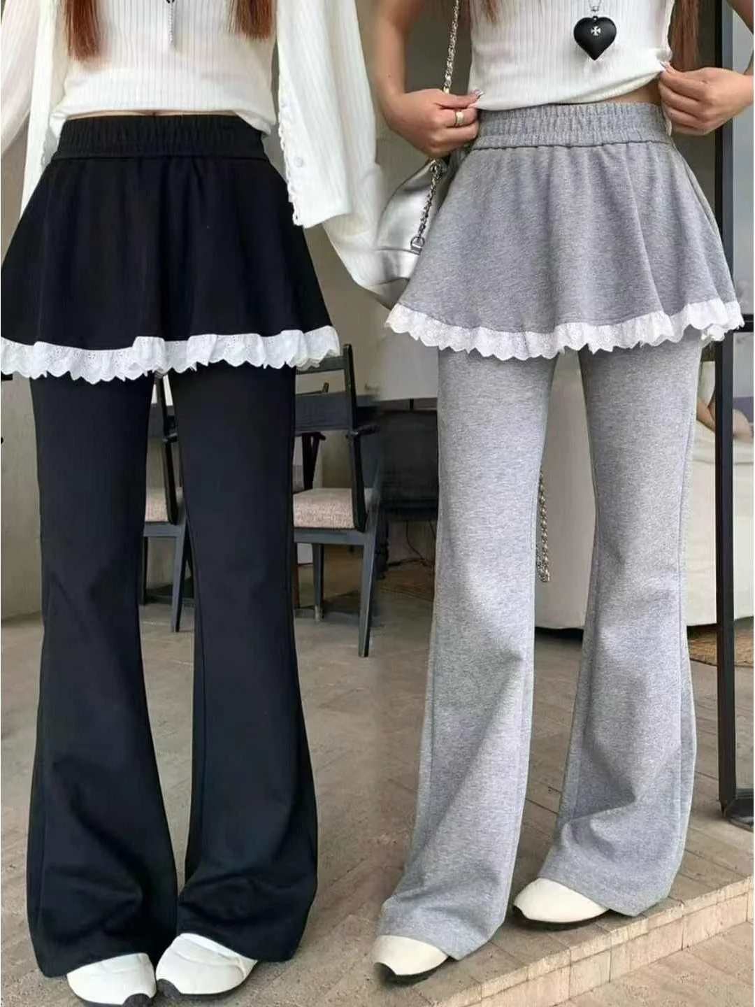 

Расклешенные брюки с кружевными панелями и высокой талией, женские летние новые корейские брюки свободного покроя, длинные брюки длиной до пола, эффект похудения